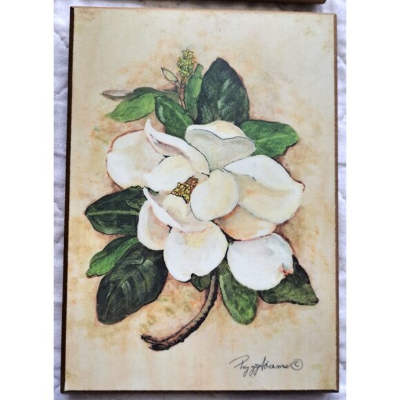 Set of 4 Floral Watercolor Resin Wall Tiles Signed Peggy Abrams - Picture 4 of 10
